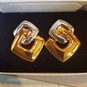 Two Tone Bold Clip Earrings